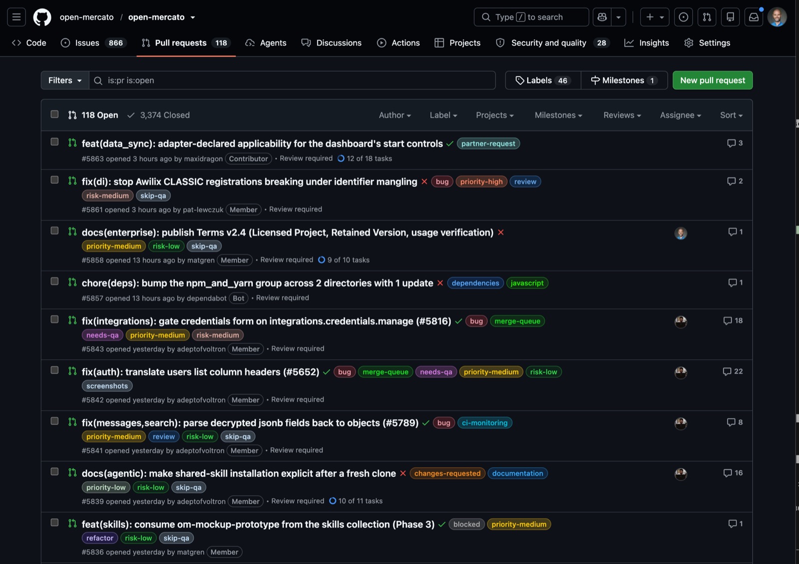 Pull requests list